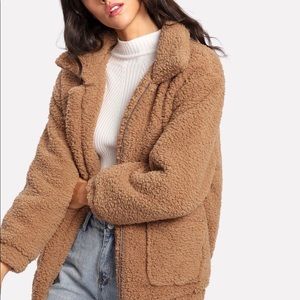 Dual pocket faux fur- teddy coat